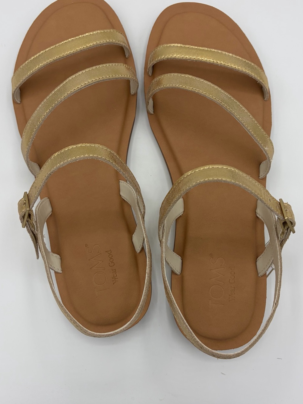 Toms Metallic Gold Leather Kira Sandal - Picture 2 of 8